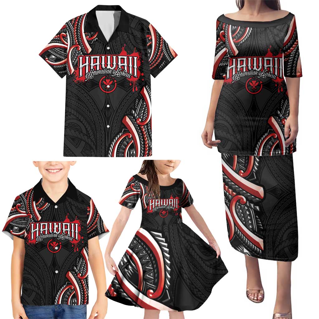 Traditional Art Hawaiian Kakau Tattoos Family Matching Puletasi and Hawaiian Shirt Red Color - Polynesian Pride