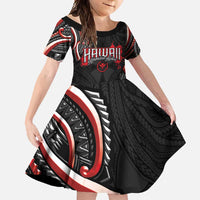 Traditional Art Hawaiian Kakau Tattoos Family Matching Short Sleeve Bodycon Dress and Hawaiian Shirt Red Color LT03 Daughter's Dress Red - Polynesian Pride