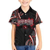 Traditional Art Hawaiian Kakau Tattoos Family Matching Short Sleeve Bodycon Dress and Hawaiian Shirt Red Color LT03 Son's Shirt Red - Polynesian Pride
