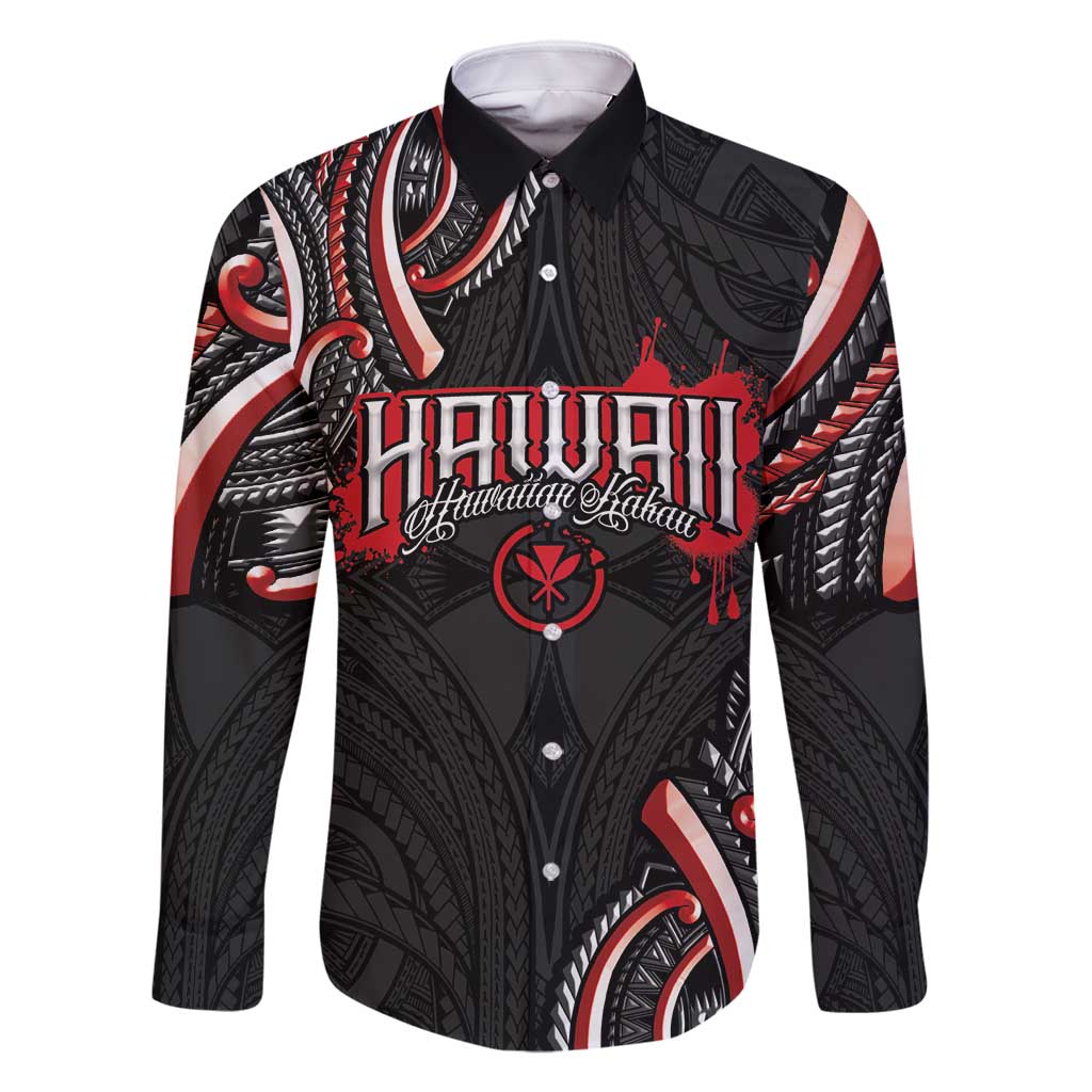 Traditional Art Hawaiian Kakau Tattoos Family Matching Summer Maxi Dress and Hawaiian Shirt Red Color LT03 Dad's Shirt - Long Sleeve Red - Polynesian Pride