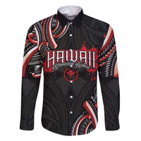 Traditional Art Hawaiian Kakau Tattoos Family Matching Summer Maxi Dress and Hawaiian Shirt Red Color LT03 Dad's Shirt - Long Sleeve Red - Polynesian Pride