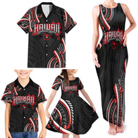 Traditional Art Hawaiian Kakau Tattoos Family Matching Tank Maxi Dress and Hawaiian Shirt Red Color - Polynesian Pride