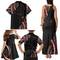 Traditional Art Hawaiian Kakau Tattoos Family Matching Tank Maxi Dress and Hawaiian Shirt Red Color - Polynesian Pride