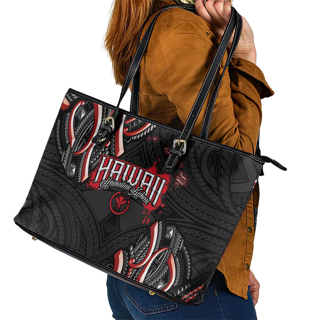 Traditional Art Hawaiian Kakau Tattoos Leather Tote Bag Red Color - Polynesian Pride