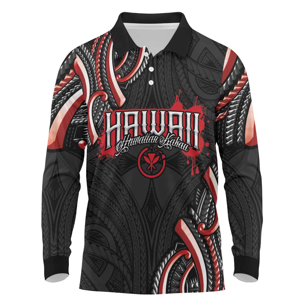 Traditional Art Hawaiian Kakau Tattoos Long Sleeve Polo Shirt Red Color - Polynesian Pride