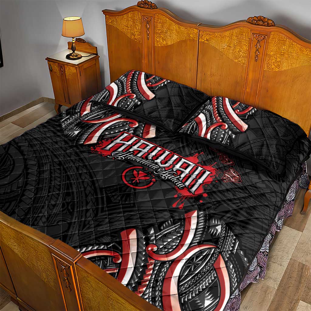 Traditional Art Hawaiian Kakau Tattoos Quilt Bed Set Red Color - Polynesian Pride