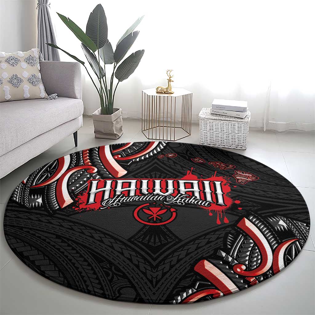 Traditional Art Hawaiian Kakau Tattoos Round Carpet Red Color - Polynesian Pride