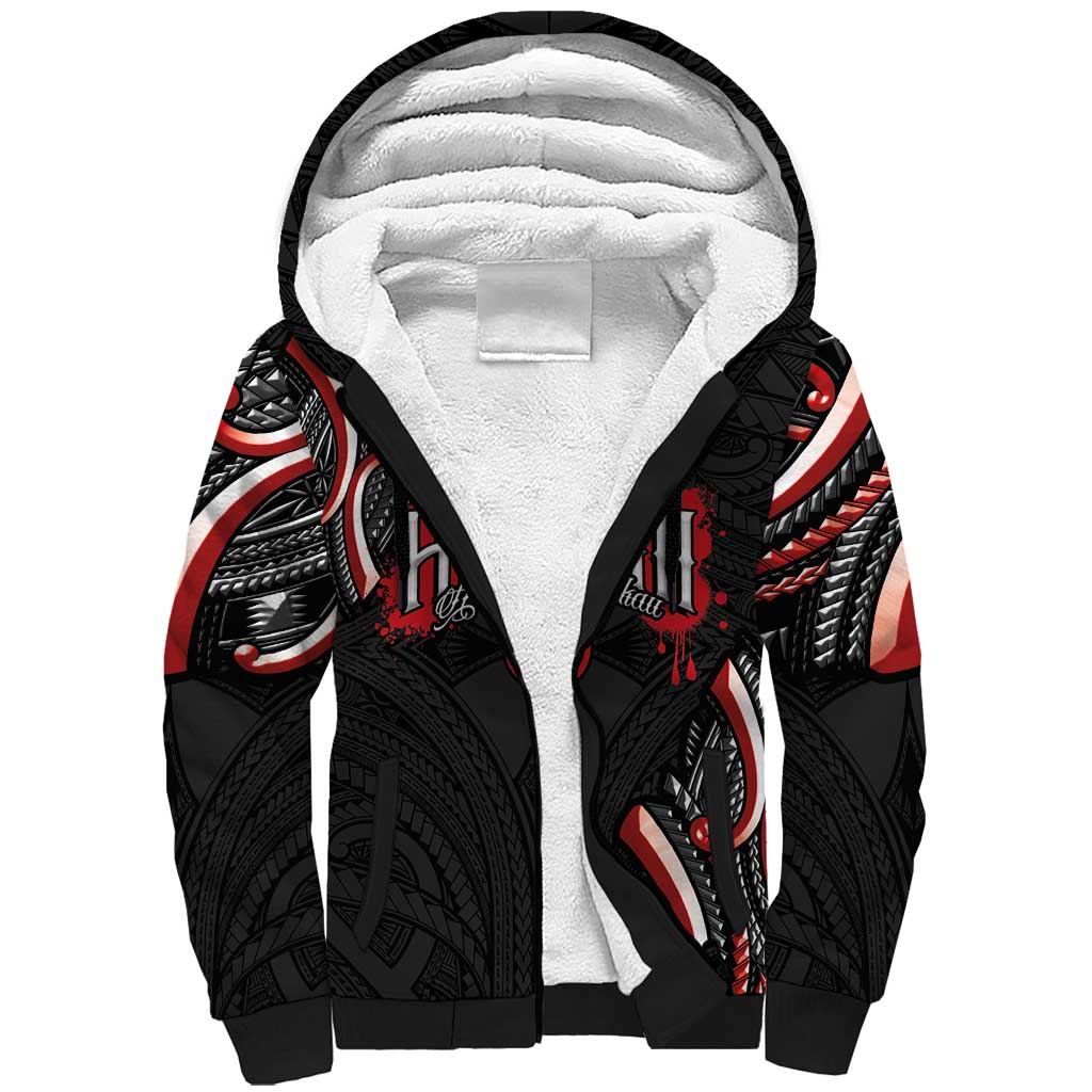 Traditional Art Hawaiian Kakau Tattoos Sherpa Hoodie Red Color - Polynesian Pride