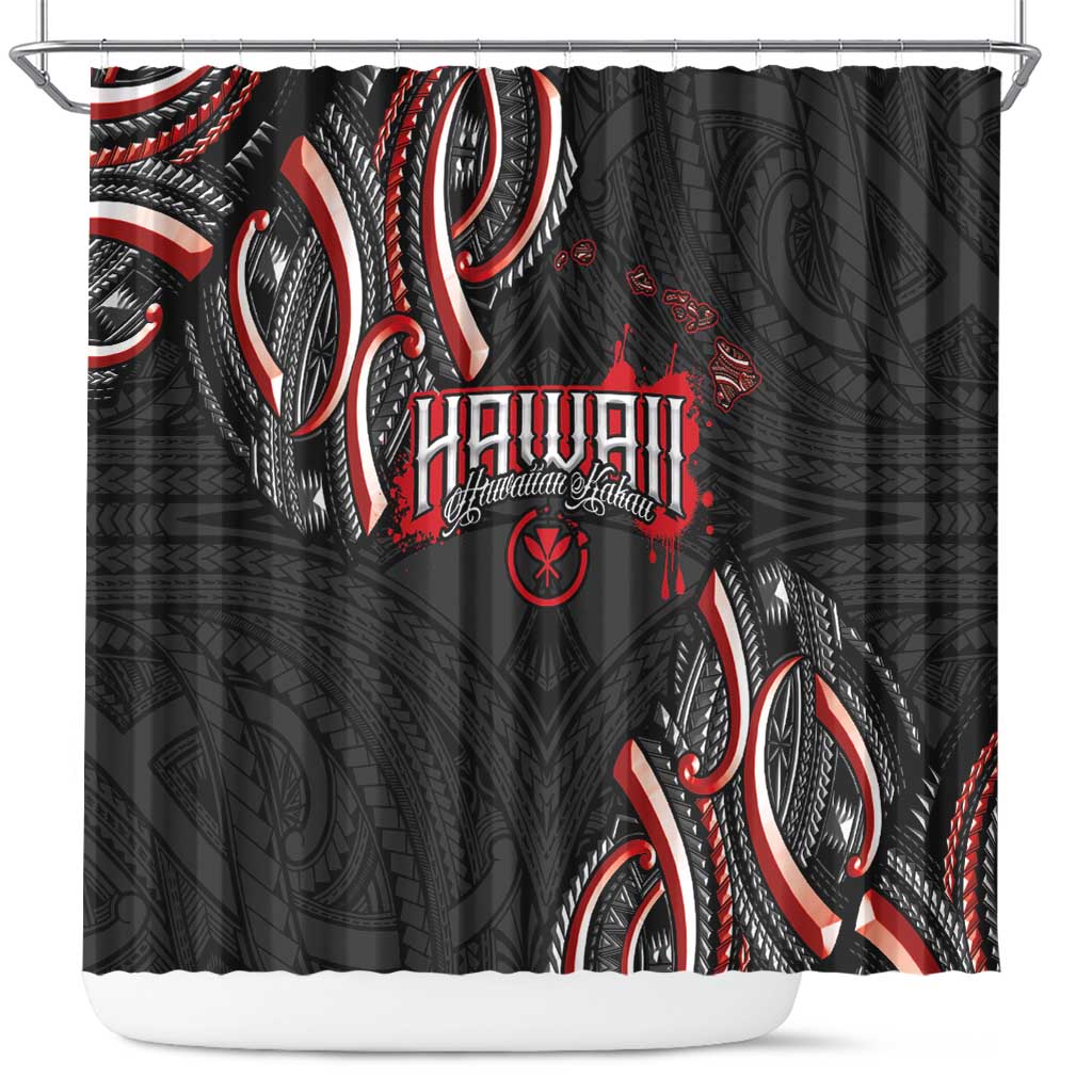 Traditional Art Hawaiian Kakau Tattoos Shower Curtain Red Color LT03 Red - Polynesian Pride