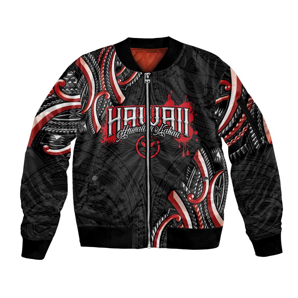 Traditional Art Hawaiian Kakau Tattoos Sleeve Zip Bomber Jacket Red Color LT03 Unisex Red - Polynesian Pride