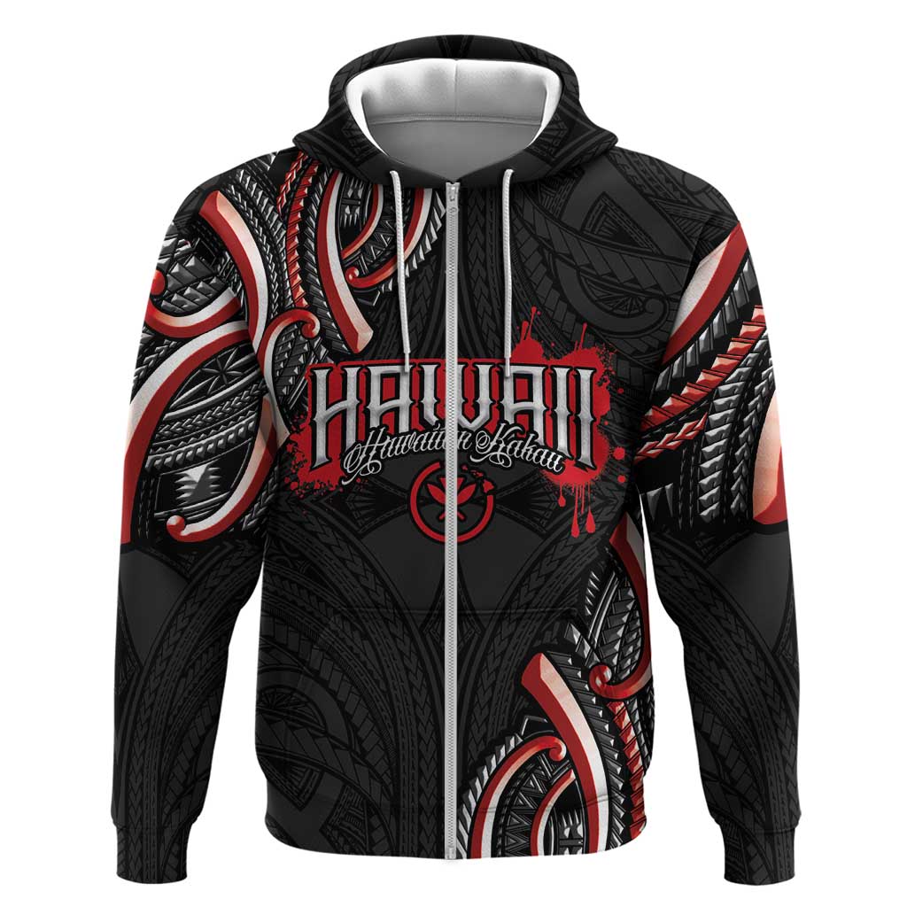 Traditional Art Hawaiian Kakau Tattoos Zip Hoodie Red Color - Polynesian Pride