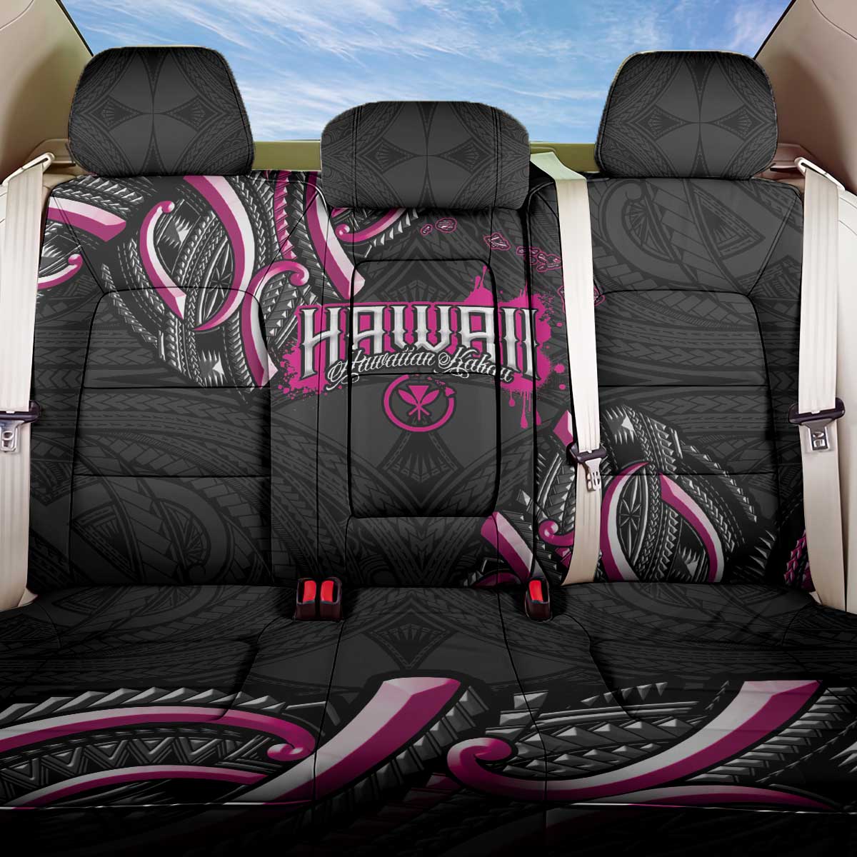 Traditional Art Hawaiian Kakau Tattoos Back Car Seat Cover Pink Color - Polynesian Pride