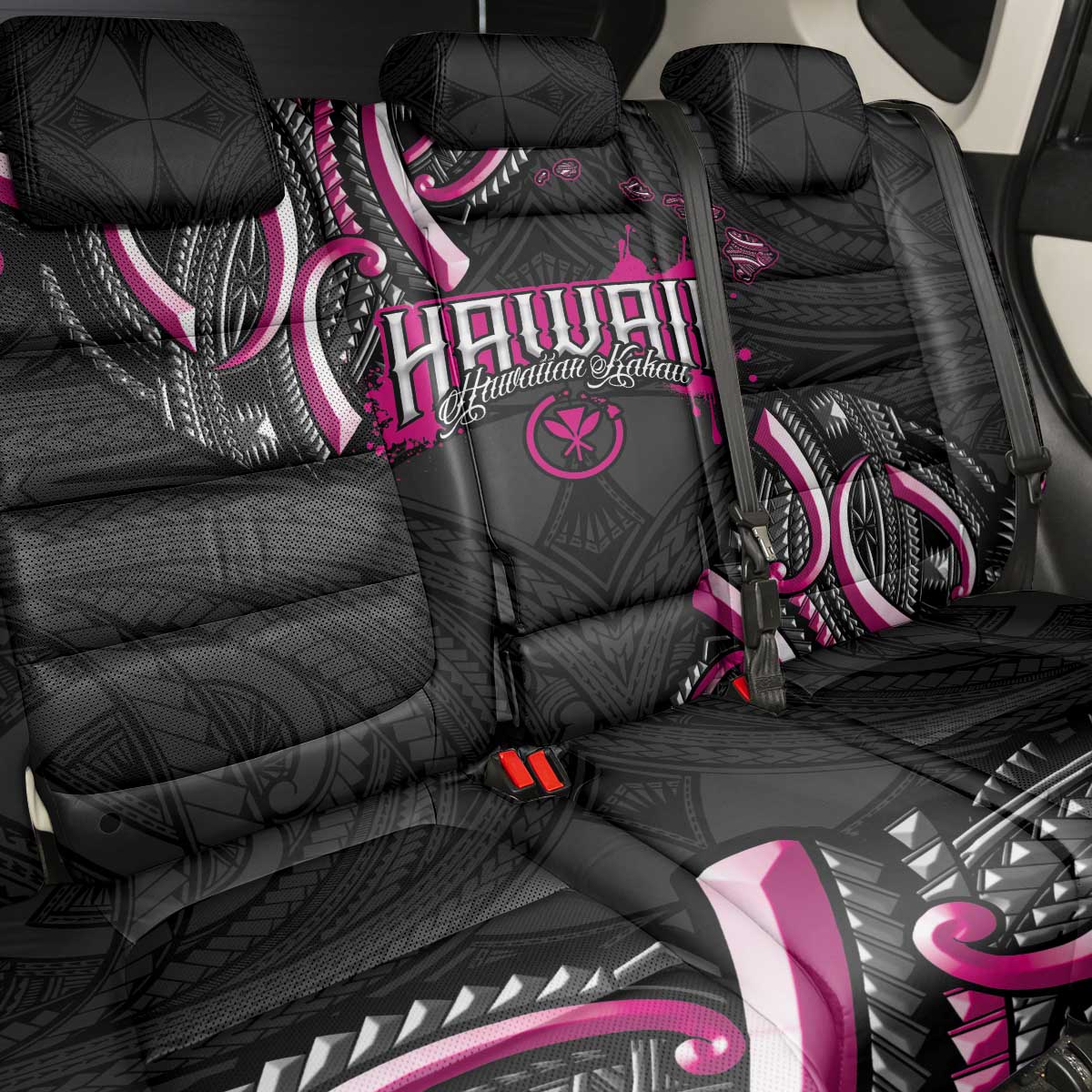 Traditional Art Hawaiian Kakau Tattoos Back Car Seat Cover Pink Color - Polynesian Pride