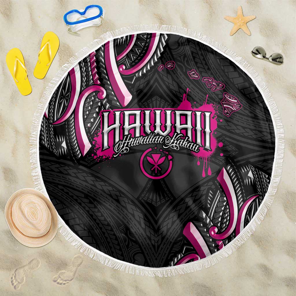 Traditional Art Hawaiian Kakau Tattoos Beach Blanket Pink Color LT03 One Size 150cm Pink - Polynesian Pride