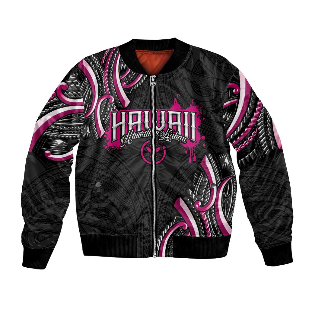 Traditional Art Hawaiian Kakau Tattoos Bomber Jacket Pink Color LT03 Unisex Pink - Polynesian Pride