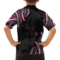 Traditional Art Hawaiian Kakau Tattoos Family Matching Off The Shoulder Long Sleeve Dress and Hawaiian Shirt Pink Color LT03 - Polynesian Pride