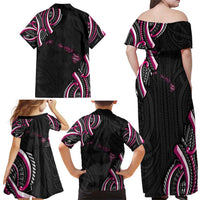 Traditional Art Hawaiian Kakau Tattoos Family Matching Off Shoulder Maxi Dress and Hawaiian Shirt Pink Color - Polynesian Pride