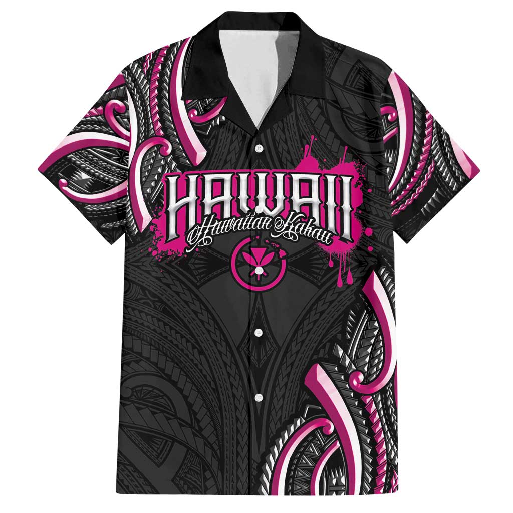 Traditional Art Hawaiian Kakau Tattoos Family Matching Off Shoulder Maxi Dress and Hawaiian Shirt Pink Color - Polynesian Pride