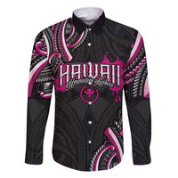 Traditional Art Hawaiian Kakau Tattoos Family Matching Off Shoulder Short Dress and Hawaiian Shirt Pink Color LT03 Dad's Shirt - Long Sleeve Pink - Polynesian Pride