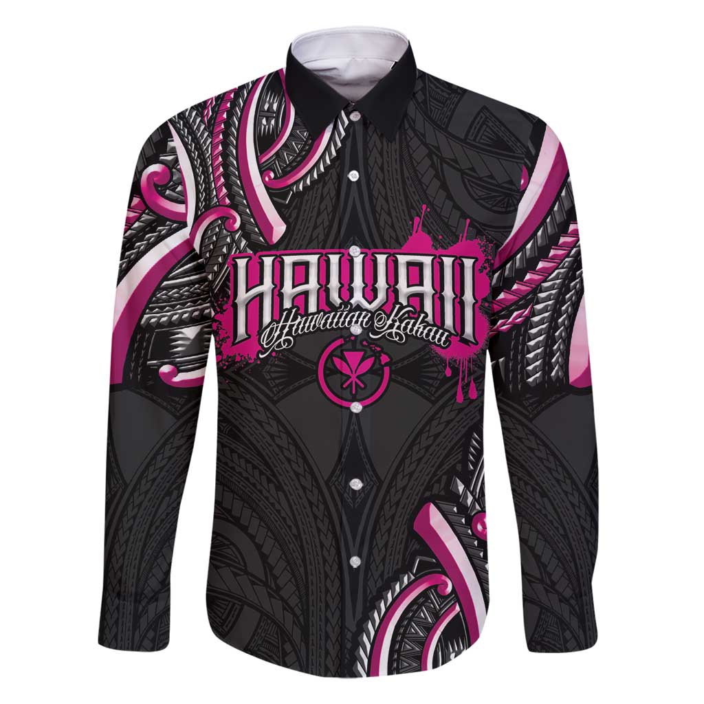Traditional Art Hawaiian Kakau Tattoos Family Matching Summer Maxi Dress and Hawaiian Shirt Pink Color LT03 Dad's Shirt - Long Sleeve Pink - Polynesian Pride