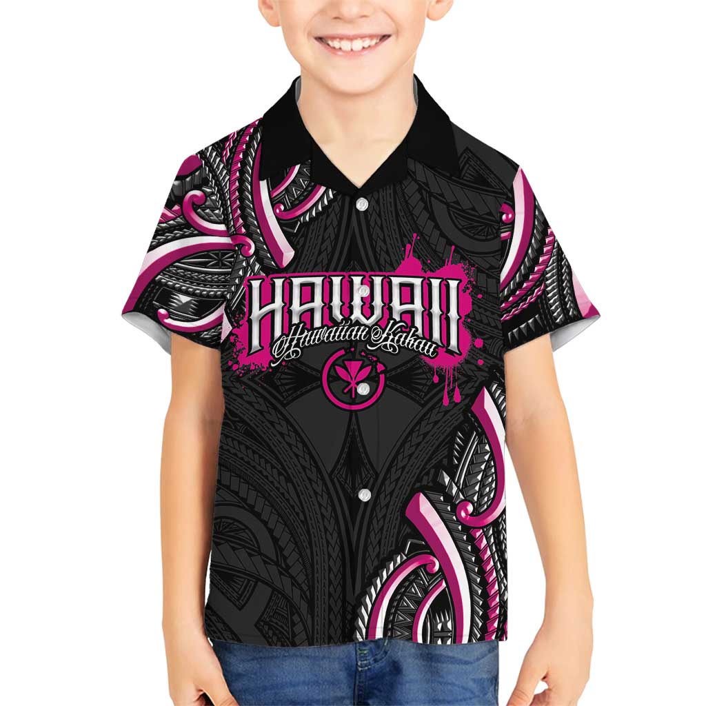 Traditional Art Hawaiian Kakau Tattoos Family Matching Summer Maxi Dress and Hawaiian Shirt Pink Color LT03 Son's Shirt Pink - Polynesian Pride