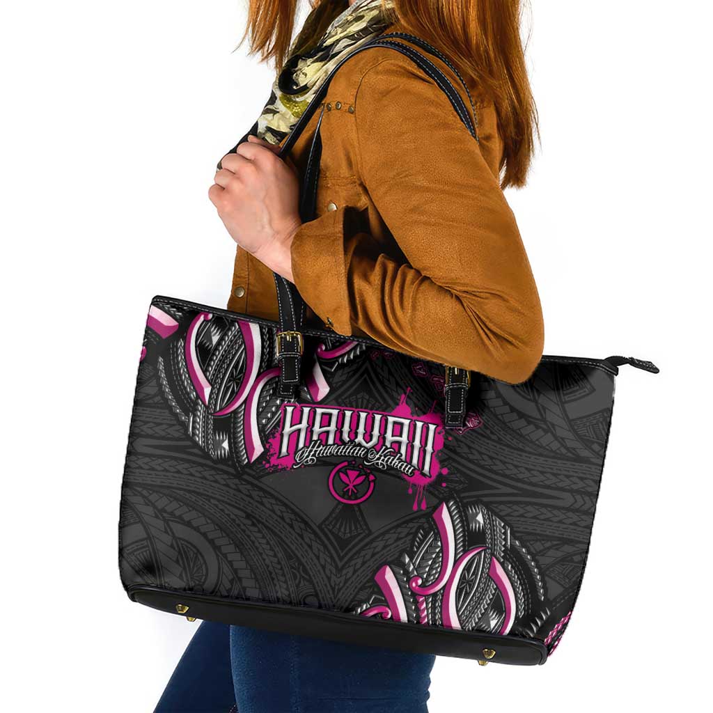 Traditional Art Hawaiian Kakau Tattoos Leather Tote Bag Pink Color LT03 Pink - Polynesian Pride