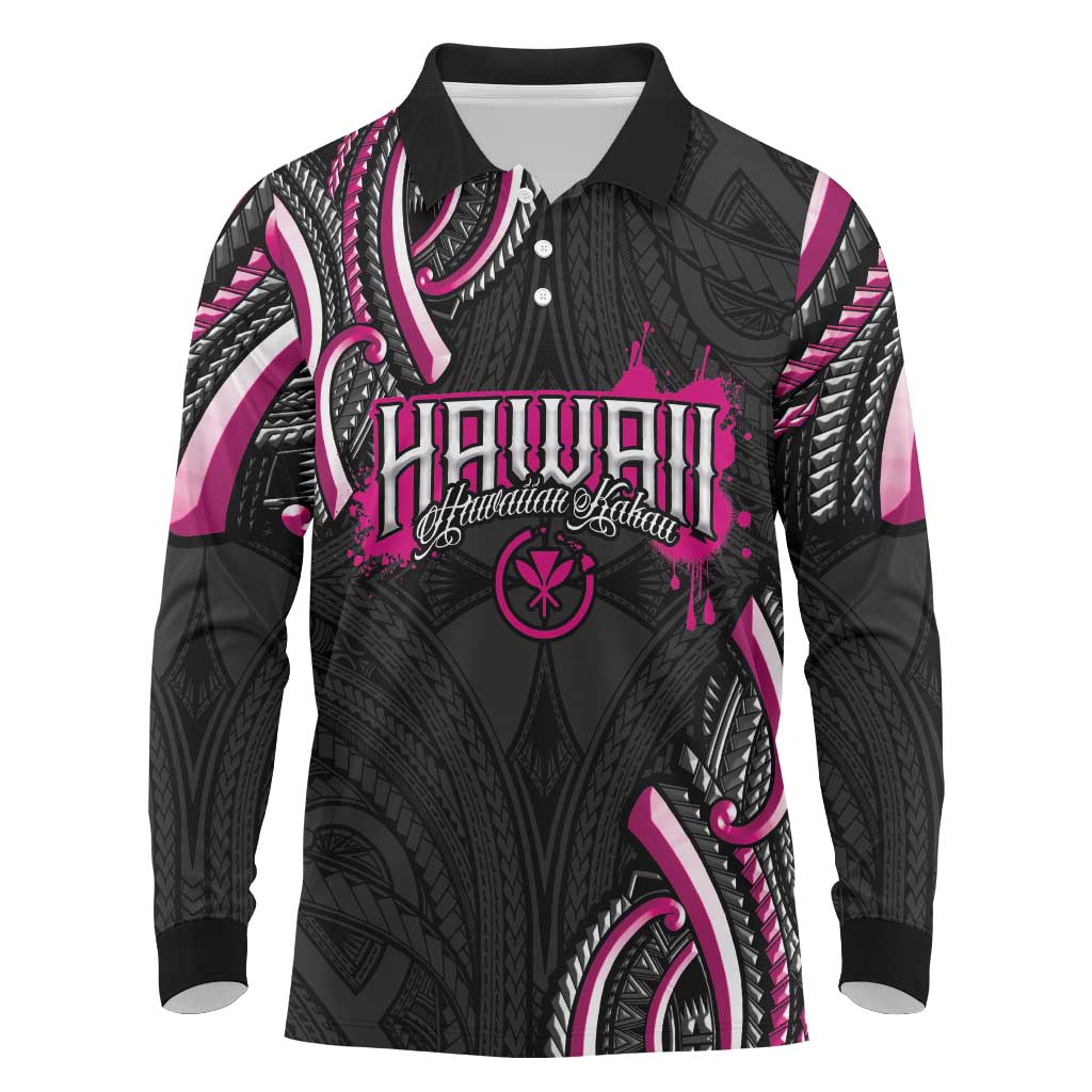 Traditional Art Hawaiian Kakau Tattoos Long Sleeve Polo Shirt Pink Color - Polynesian Pride