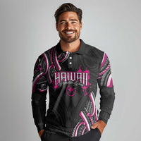 Traditional Art Hawaiian Kakau Tattoos Long Sleeve Polo Shirt Pink Color - Polynesian Pride
