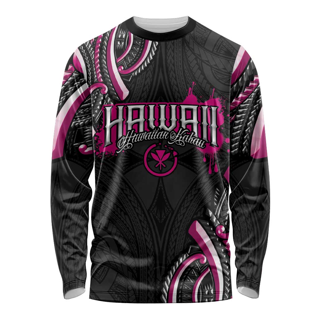 Traditional Art Hawaiian Kakau Tattoos Long Sleeve Shirt Pink Color - Polynesian Pride