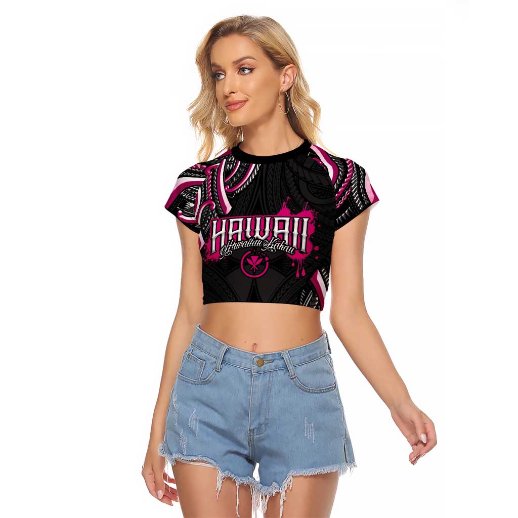 Traditional Art Hawaiian Kakau Tattoos Raglan Cropped T Shirt Pink Color LT03 Female Pink - Polynesian Pride