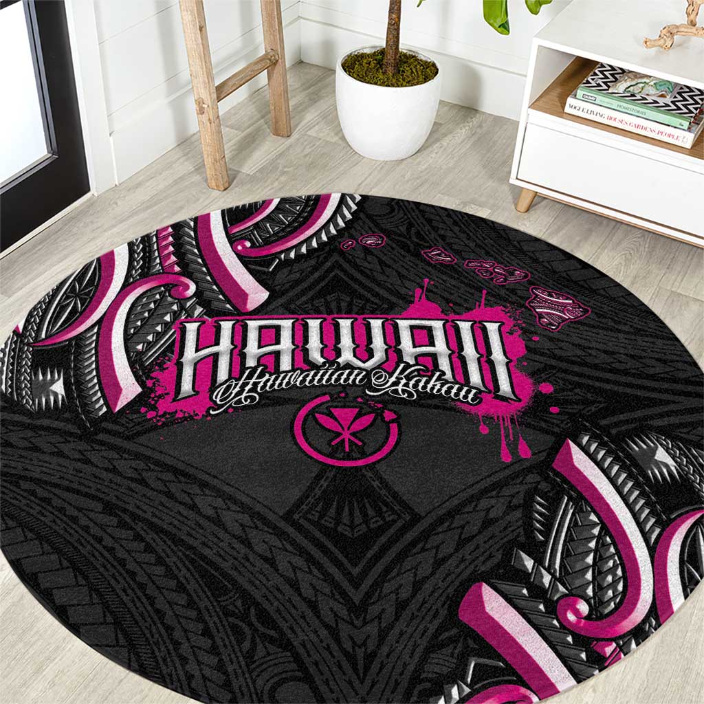 Traditional Art Hawaiian Kakau Tattoos Round Carpet Pink Color LT03 Pink - Polynesian Pride
