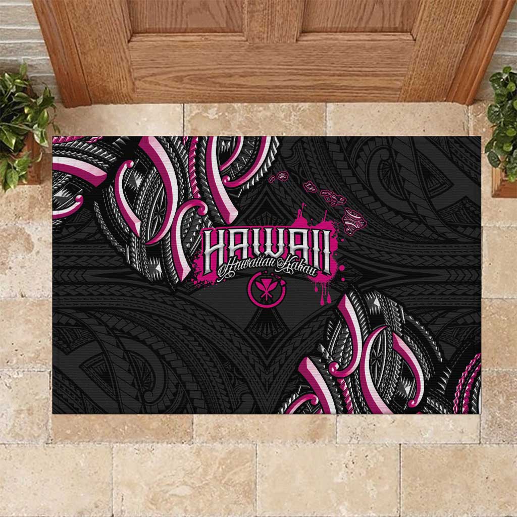 Traditional Art Hawaiian Kakau Tattoos Rubber Doormat Pink Color - Polynesian Pride