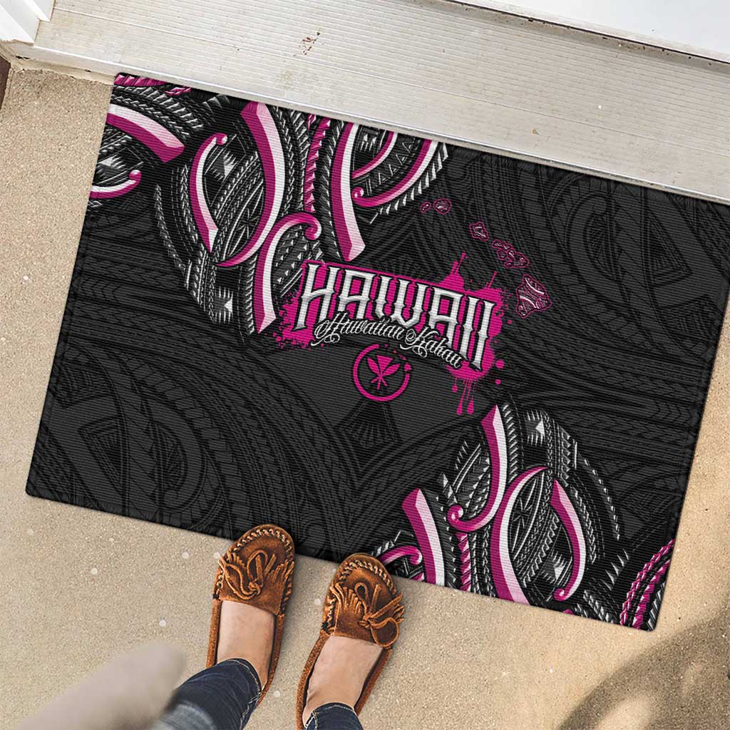 Traditional Art Hawaiian Kakau Tattoos Rubber Doormat Pink Color - Polynesian Pride