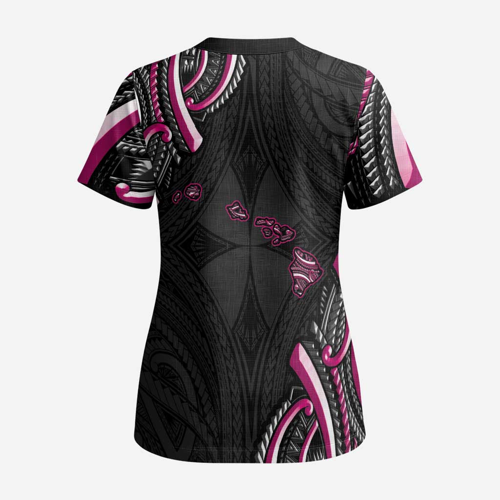 Traditional Art Hawaiian Kakau Tattoos Scrub Top Pink Color - Polynesian Pride