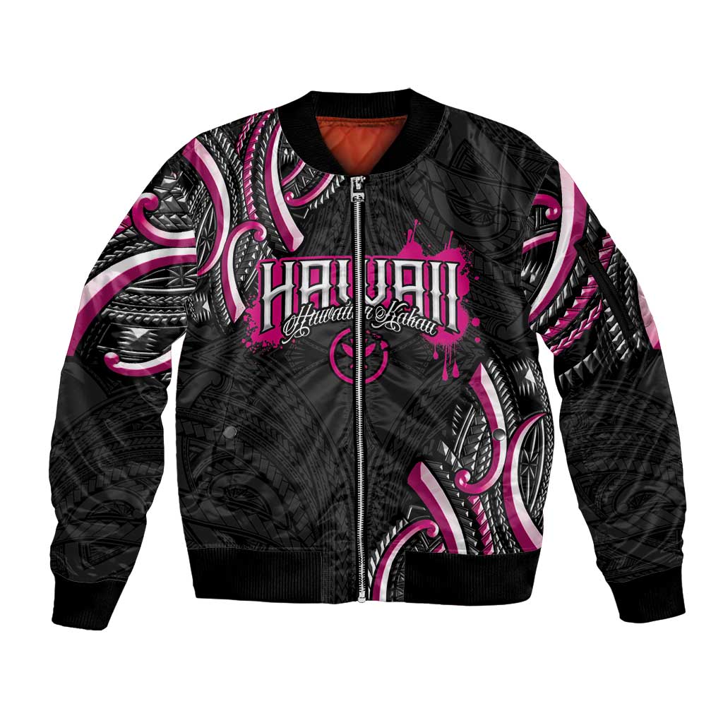 Traditional Art Hawaiian Kakau Tattoos Sleeve Zip Bomber Jacket Pink Color LT03 Unisex Pink - Polynesian Pride