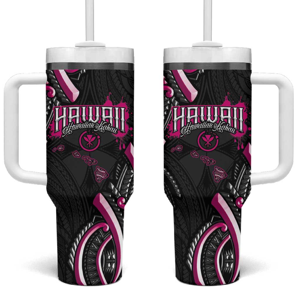 Traditional Art Hawaiian Kakau Tattoos Tumbler With Handle Pink Color - Polynesian Pride