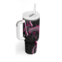 Traditional Art Hawaiian Kakau Tattoos Tumbler With Handle Pink Color - Polynesian Pride