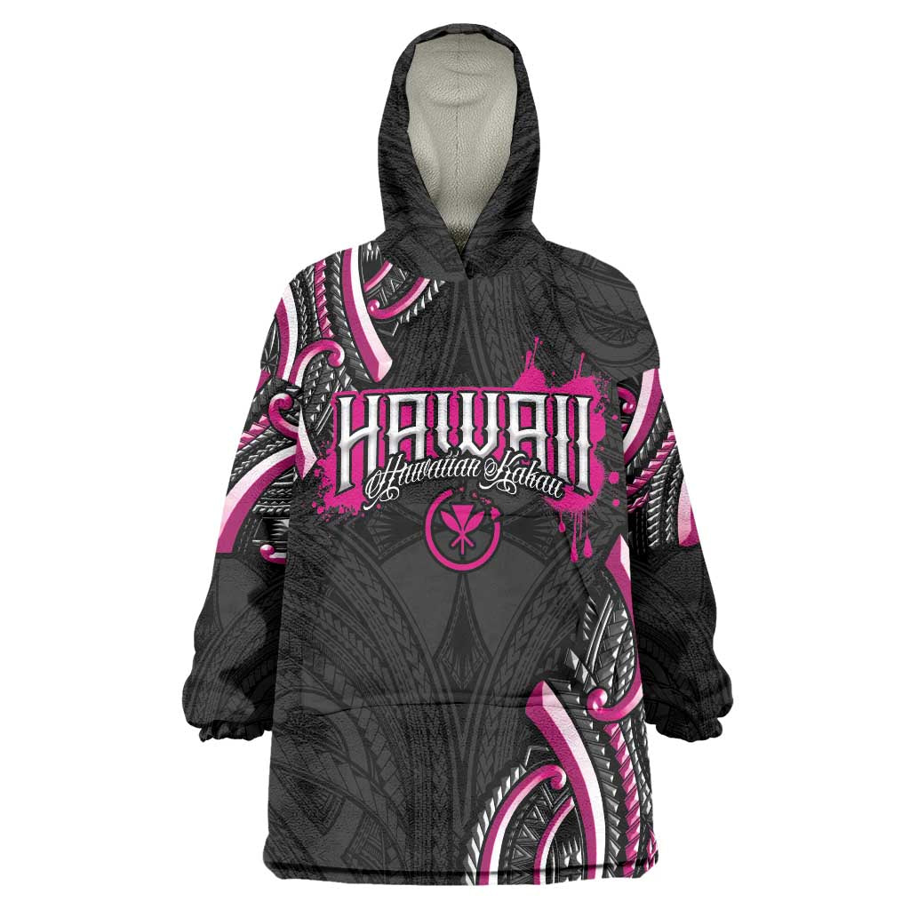 Traditional Art Hawaiian Kakau Tattoos Wearable Blanket Hoodie Pink Color LT03 One Size Pink - Polynesian Pride