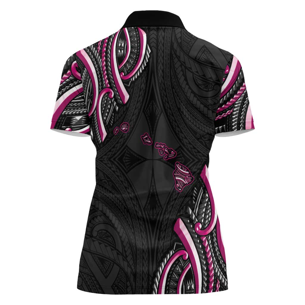 Traditional Art Hawaiian Kakau Tattoos Women Polo Shirt Pink Color - Polynesian Pride