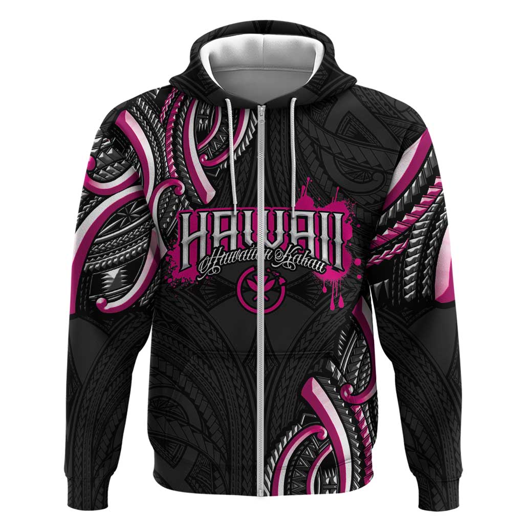 Traditional Art Hawaiian Kakau Tattoos Zip Hoodie Pink Color LT03 Zip Hoodie Pink - Polynesian Pride