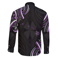 Traditional Art Hawaiian Kakau Tattoos Family Matching Off The Shoulder Long Sleeve Dress and Hawaiian Shirt Purple Color LT03 - Polynesian Pride