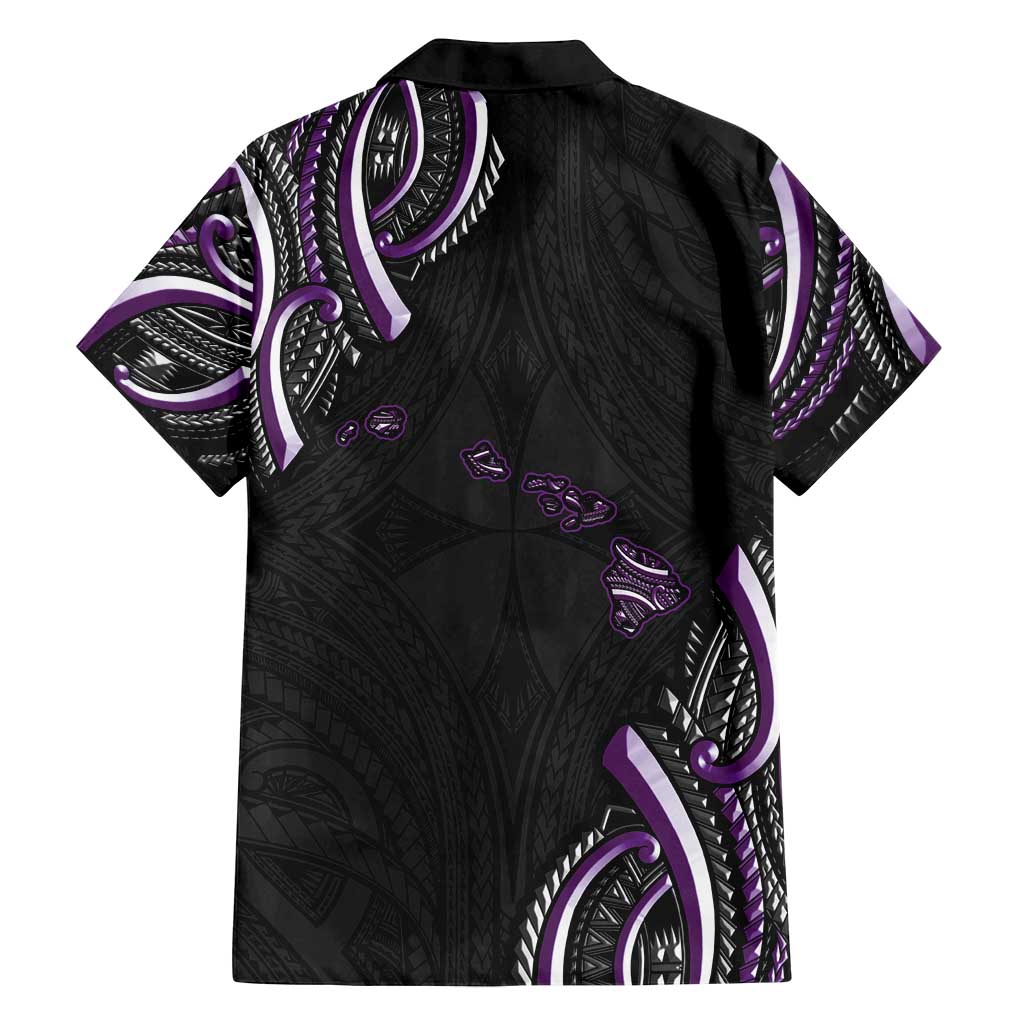 Traditional Art Hawaiian Kakau Tattoos Family Matching Off Shoulder Short Dress and Hawaiian Shirt Purple Color LT03 - Polynesian Pride