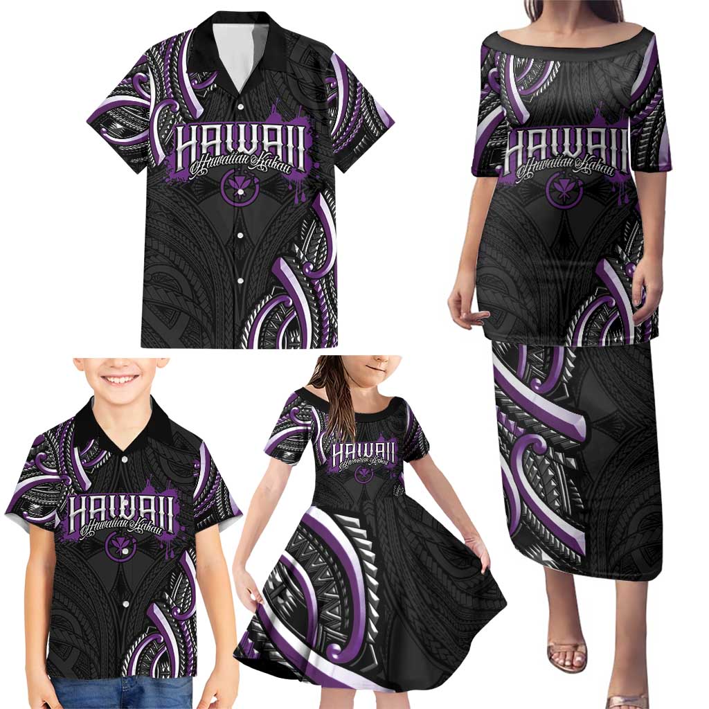 Traditional Art Hawaiian Kakau Tattoos Family Matching Puletasi and Hawaiian Shirt Purple Color - Polynesian Pride