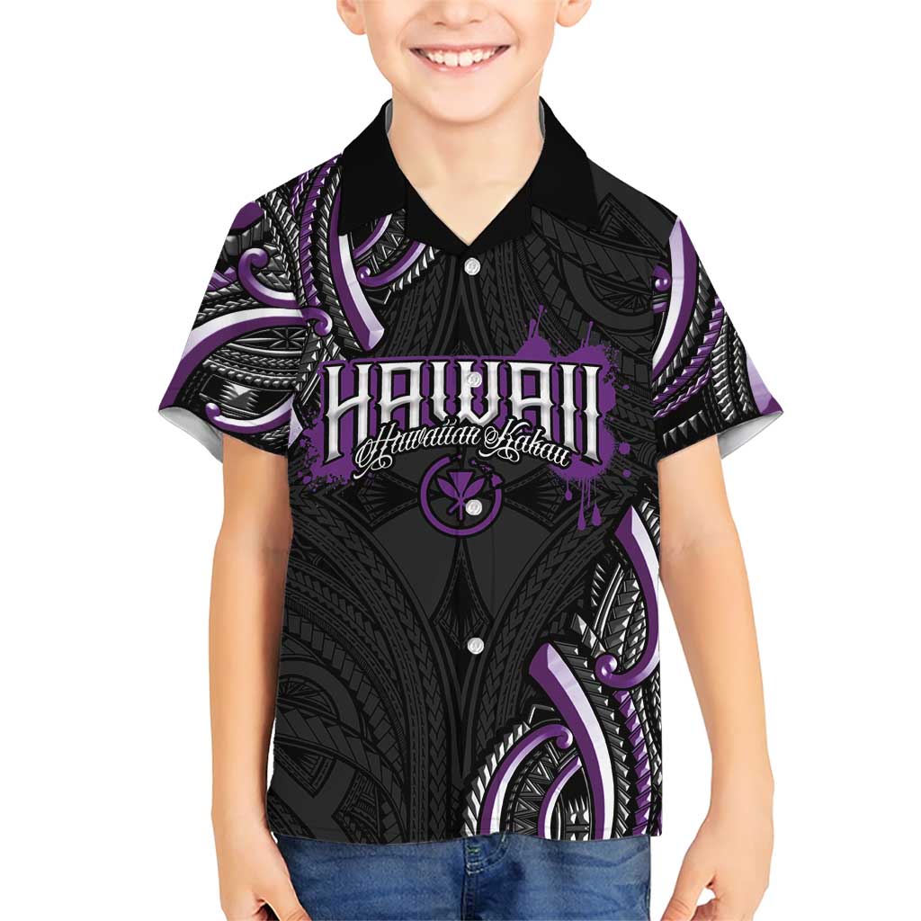 Traditional Art Hawaiian Kakau Tattoos Family Matching Short Sleeve Bodycon Dress and Hawaiian Shirt Purple Color LT03 Son's Shirt Purple - Polynesian Pride