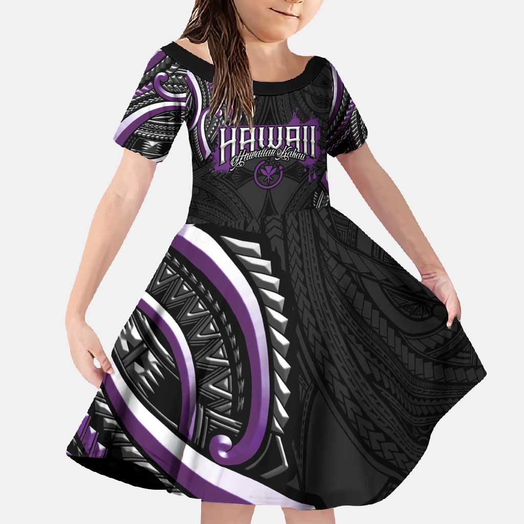 Traditional Art Hawaiian Kakau Tattoos Family Matching Summer Maxi Dress and Hawaiian Shirt Purple Color LT03 Daughter's Dress Purple - Polynesian Pride