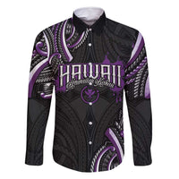 Traditional Art Hawaiian Kakau Tattoos Family Matching Summer Maxi Dress and Hawaiian Shirt Purple Color LT03 Dad's Shirt - Long Sleeve Purple - Polynesian Pride