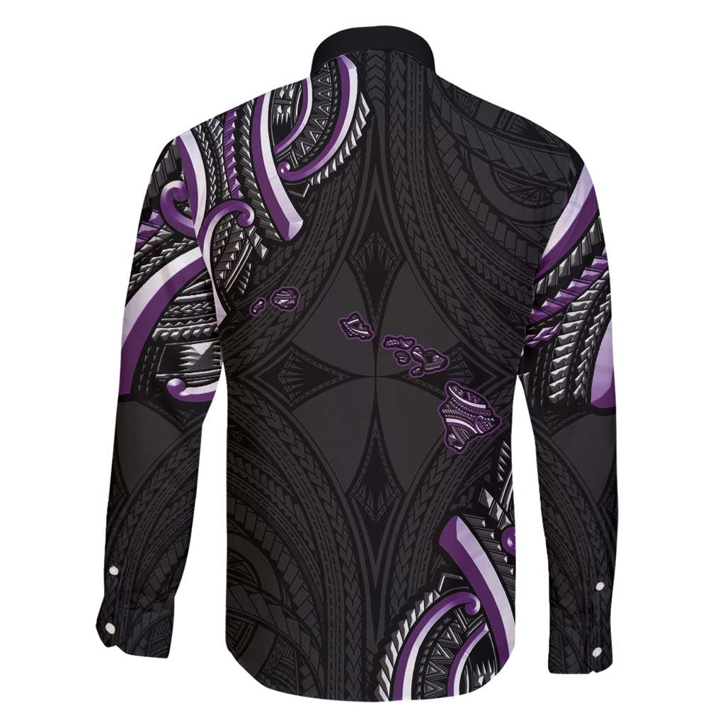 Traditional Art Hawaiian Kakau Tattoos Family Matching Summer Maxi Dress and Hawaiian Shirt Purple Color LT03 - Polynesian Pride