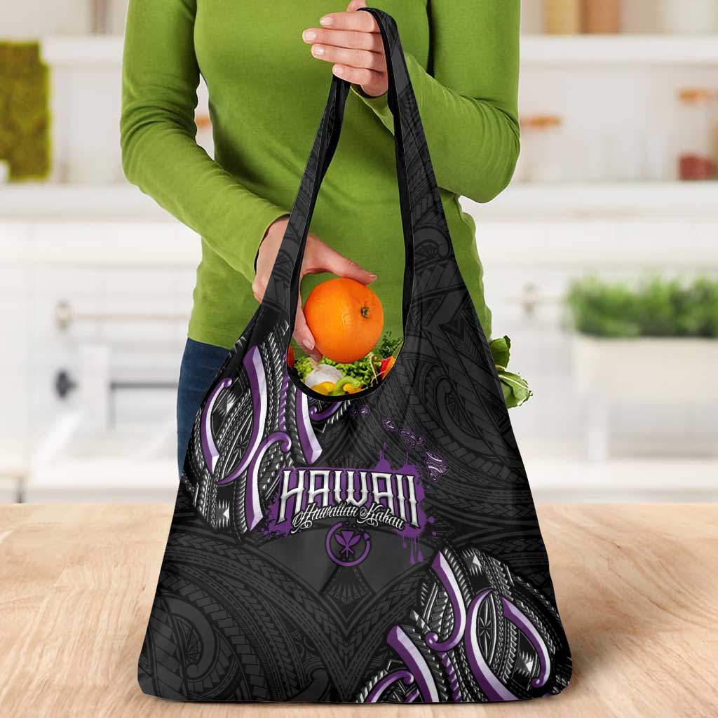 Traditional Art Hawaiian Kakau Tattoos Grocery Bag Purple Color - Polynesian Pride