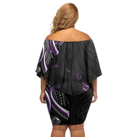 Traditional Art Hawaiian Kakau Tattoos Off Shoulder Short Dress Purple Color - Polynesian Pride