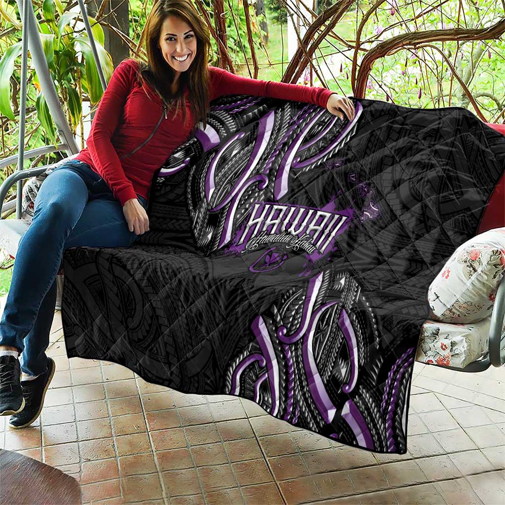 Traditional Art Hawaiian Kakau Tattoos Quilt Purple Color - Polynesian Pride